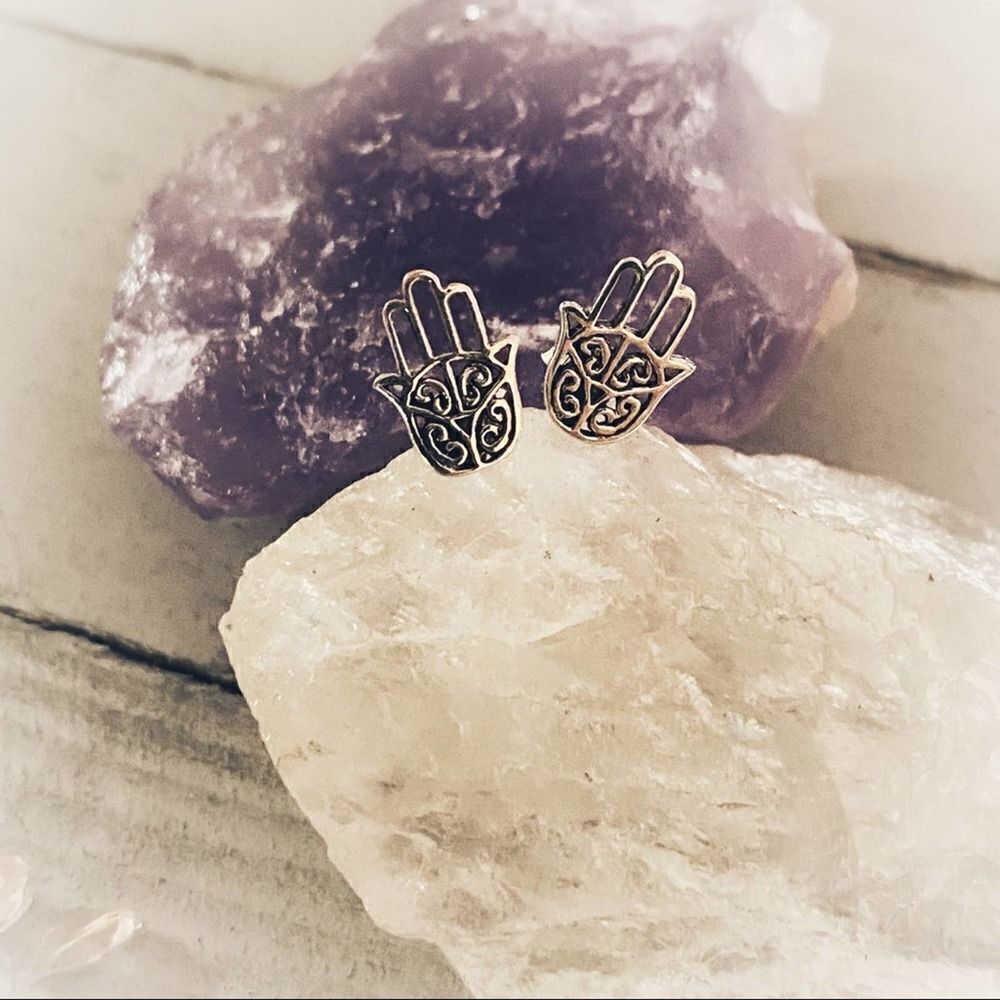 Sterling Silver Hamsa Stud Filigree Earrings